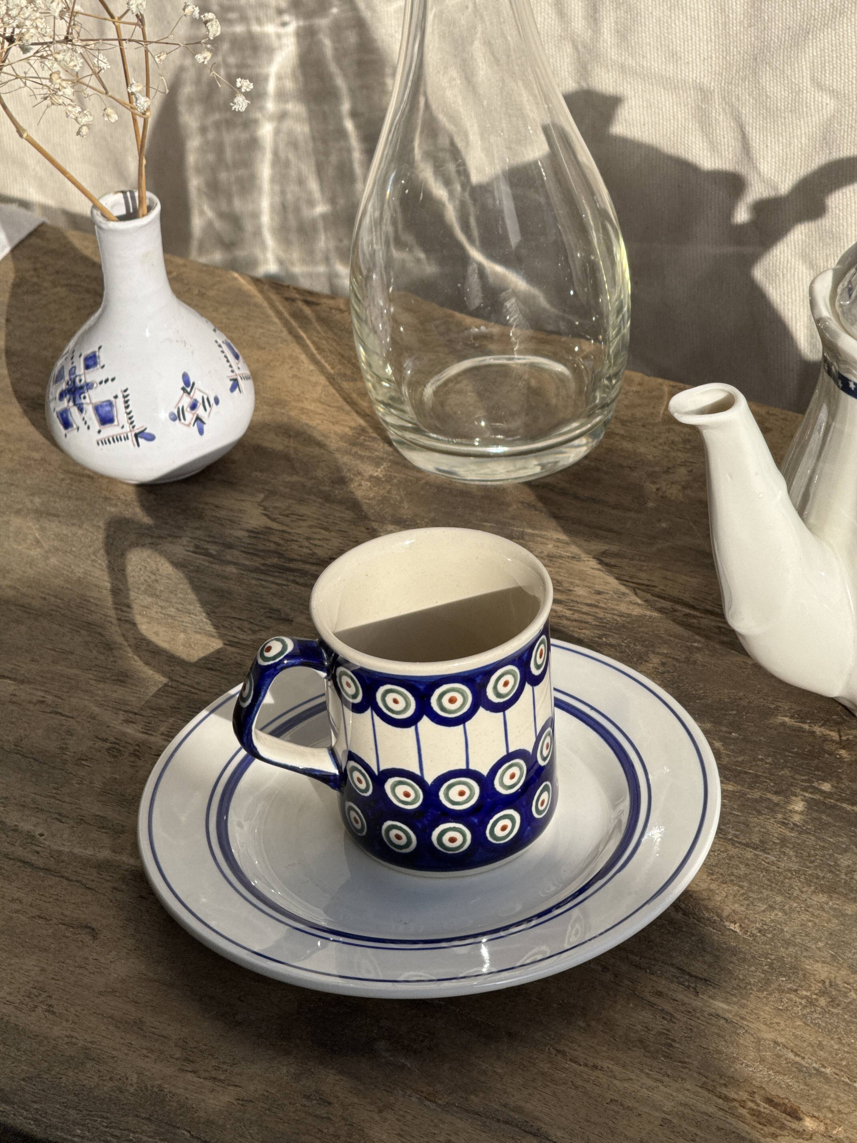 Mug en grès émaillé bleu de Bolesławiec H9,5 D11
