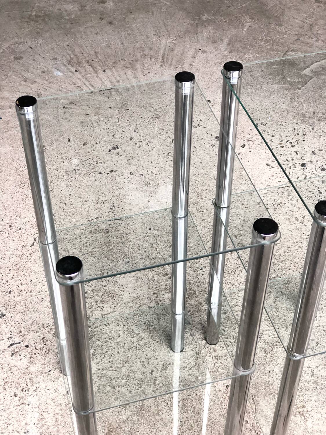 2 vintage 1980 rectangular sofa ends 3 translucent trays round tube