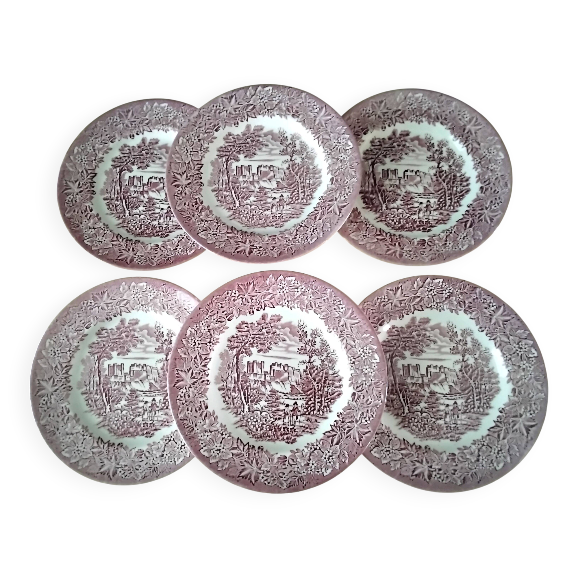 6 English porcelain dessert plates