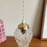 Antique tulip pendant lamp in transparent glass with brass claw LAMP-7386