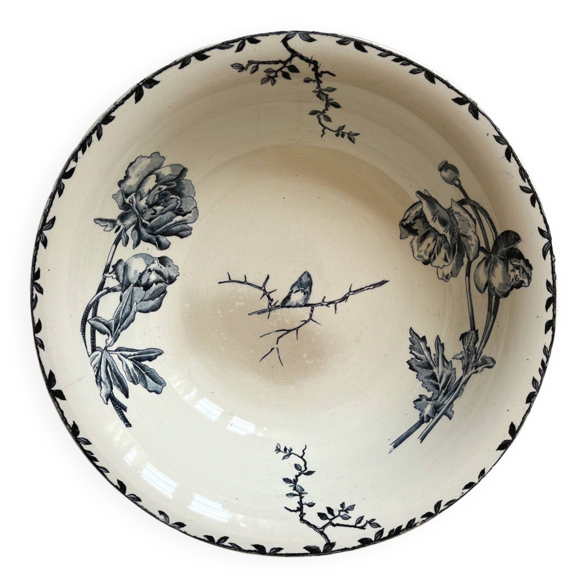 Vasque saladier en terre de fer fleurs oiseau "Oxford" Choisy le Roi