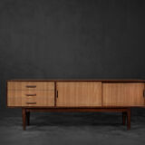 Classic vintage mid-century mahogany buffet with drawers, Danish Scandinavian style, 1970s.