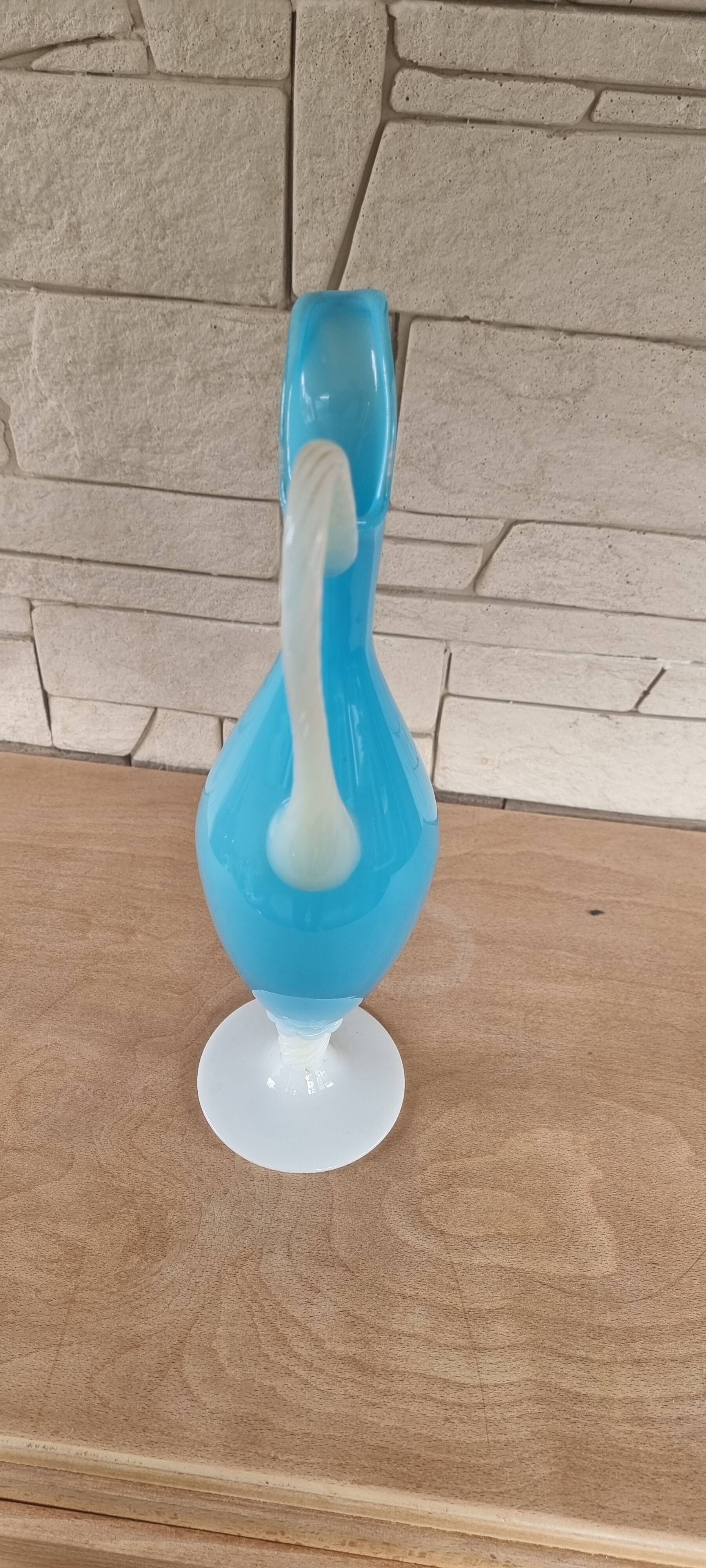 Vintage blue opaline ewer vase