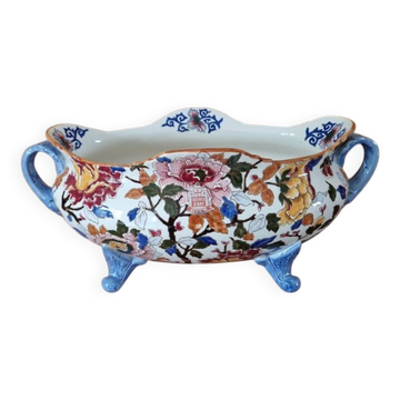 Important ceramic planter from Gien, Peonies model, 1980.