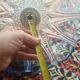Glass lampshade with brass angel