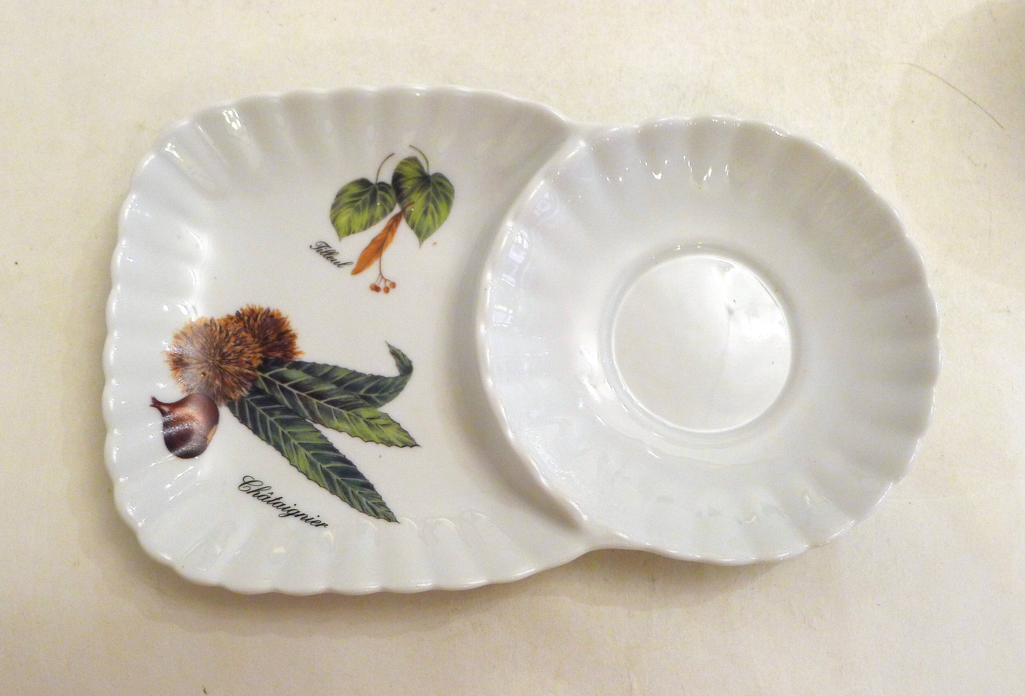 Tea cup, solitary service, naturalistic decoration, in Limoges porcelain.
