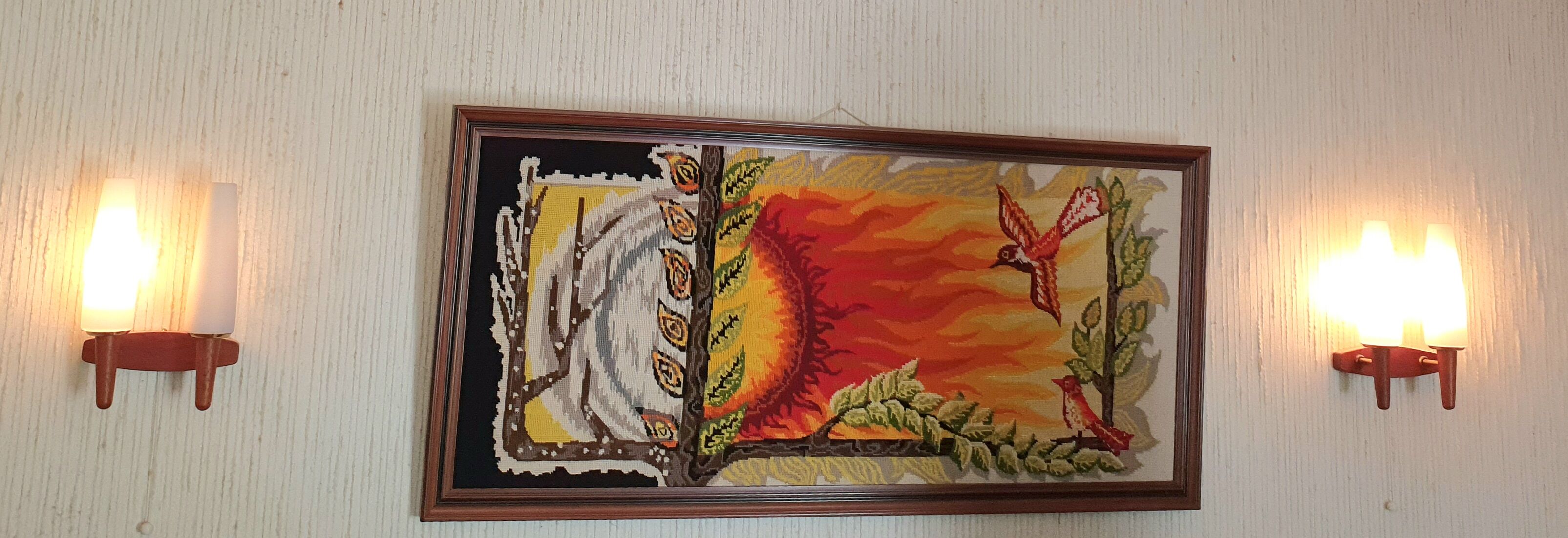 Pair of Scandinavian teak wall lamps with 2 burners 1960