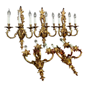Set of 5 Rococo style wall candle holders