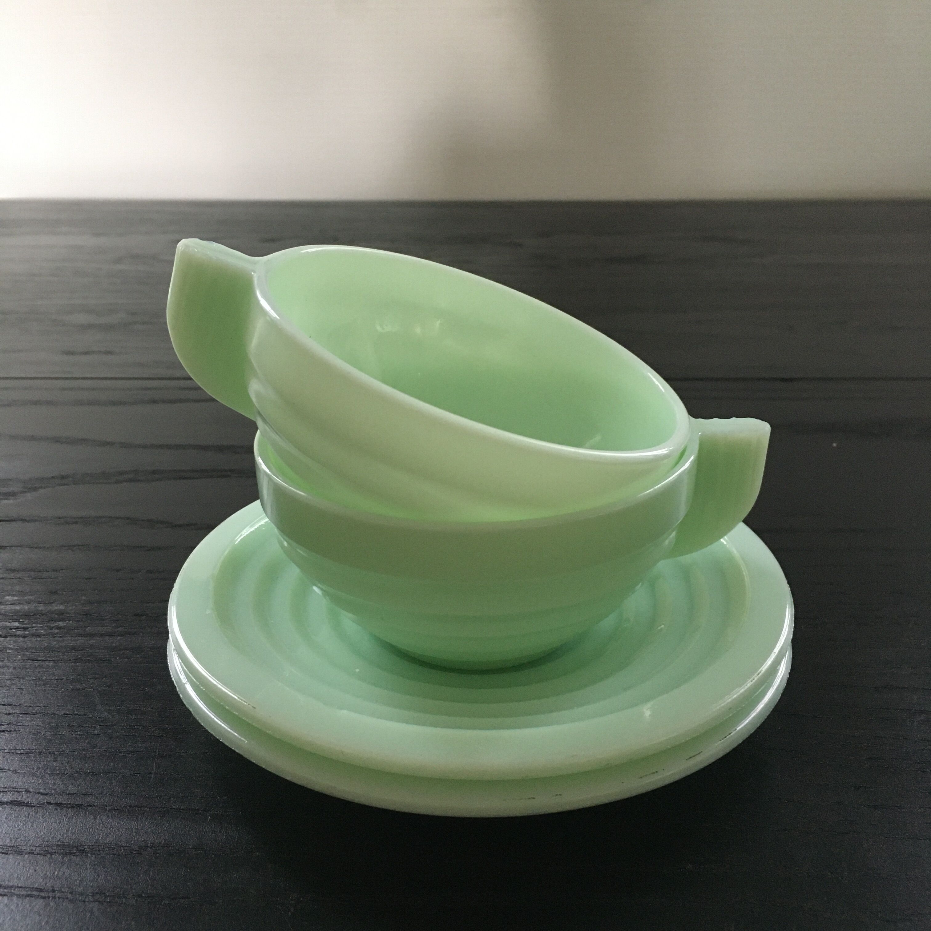 Pair of almond green opaline cups
