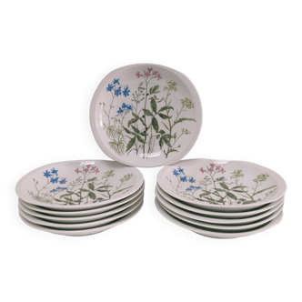 Onze assiettes creuses modèle Alcée porcelaine Bernardaud Limoges décor floral