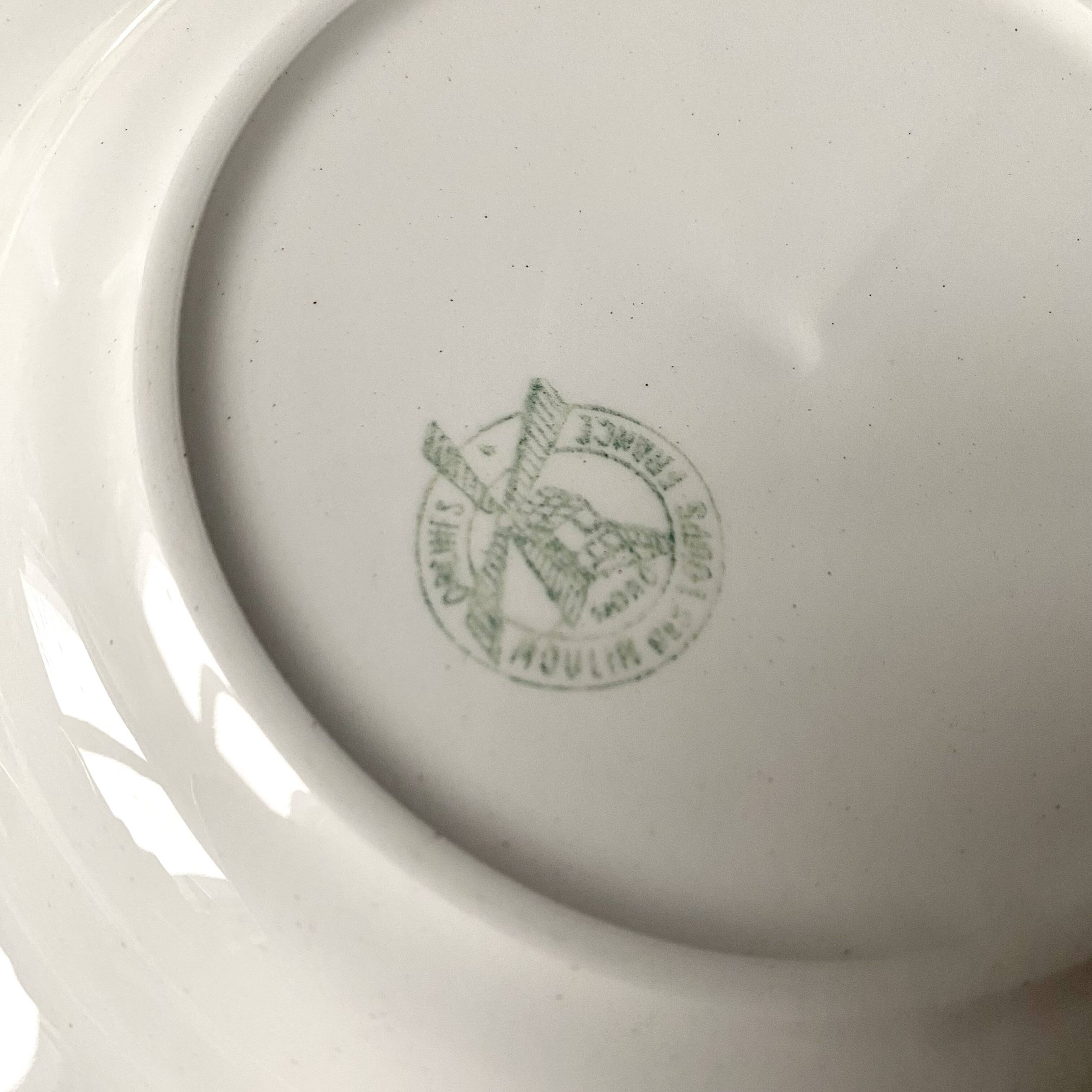 Moulins des loups soup plates, green grid