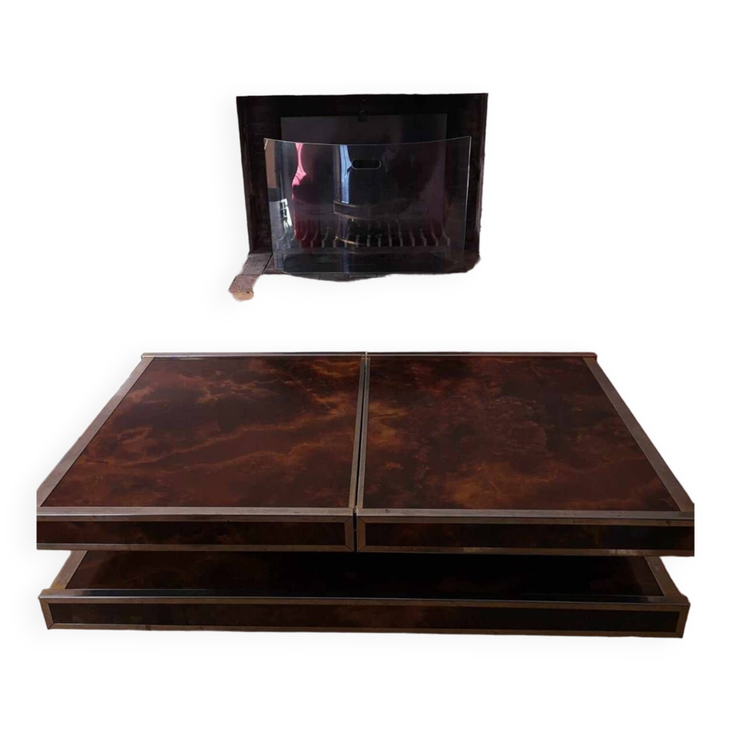 Meuble Buffet En Bois Laqué Et Laiton – Années 1950, Design XXème, Couleur Bordeaux, 130x50x100 Cm