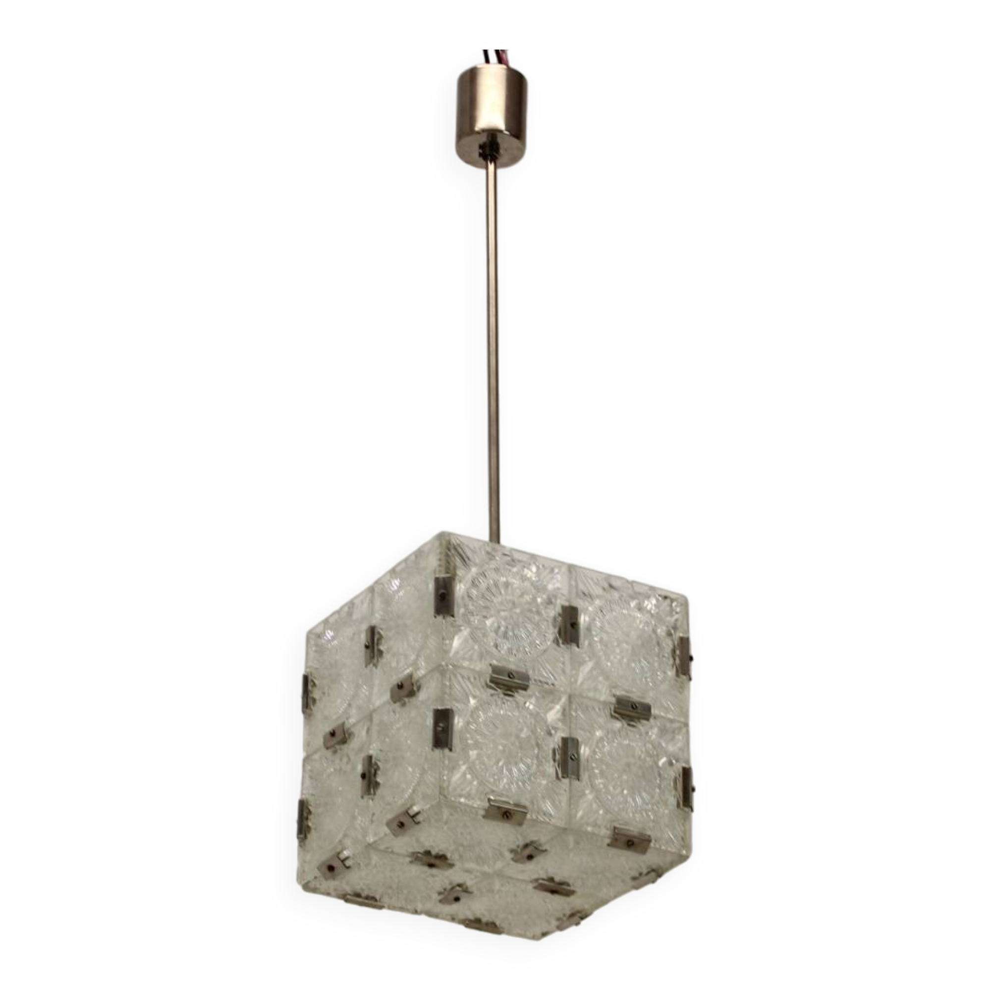 Mid-Century Square Clear Glass Pendant by Kamenicky Senov, 1960's