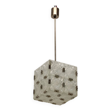 Mid-Century Square Clear Glass Pendant by Kamenicky Senov, 1960's