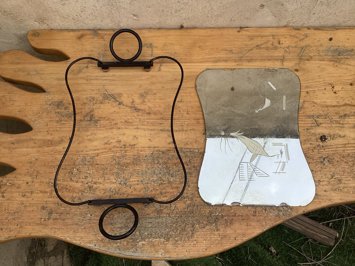 Engraved mirror tray art deco