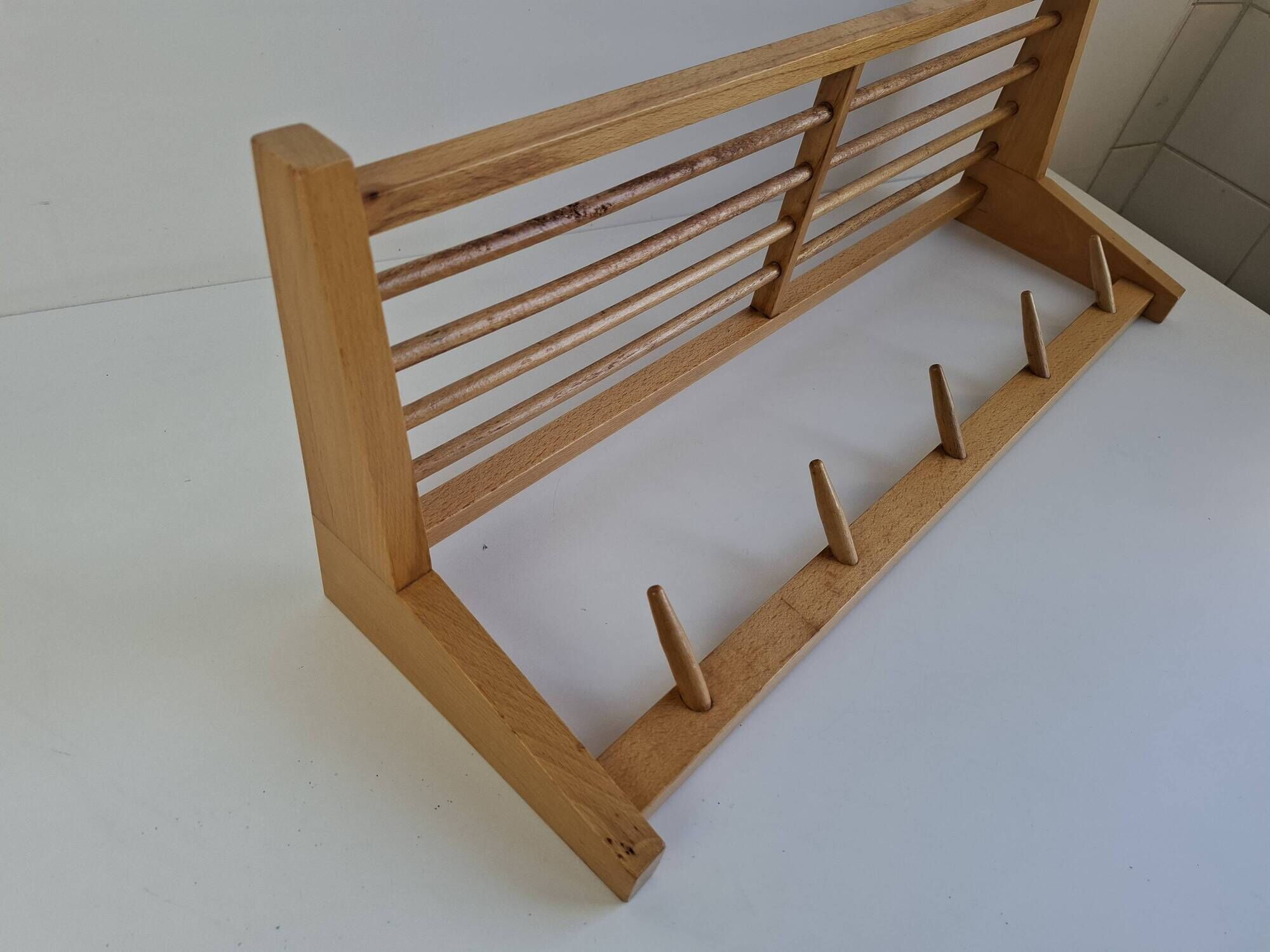 Uluv czechoslovakian mid-century wooden wall coat rack with shelf, 1970