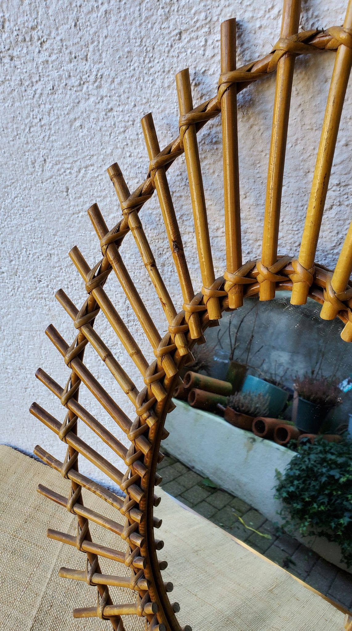 60's rattan sun mirror - 62x42cm