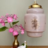 Vintage pink opaline globe pendant lamp with gold designs