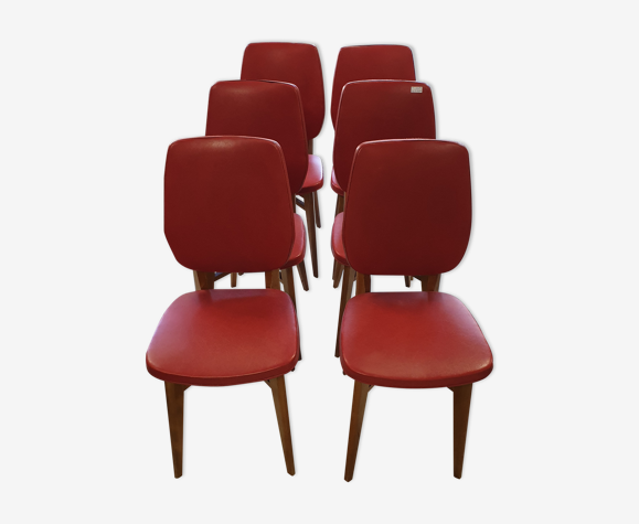 6 chaises vintage skai rouge | Selency