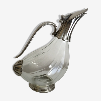 Carafe originale verrre et métal argenté