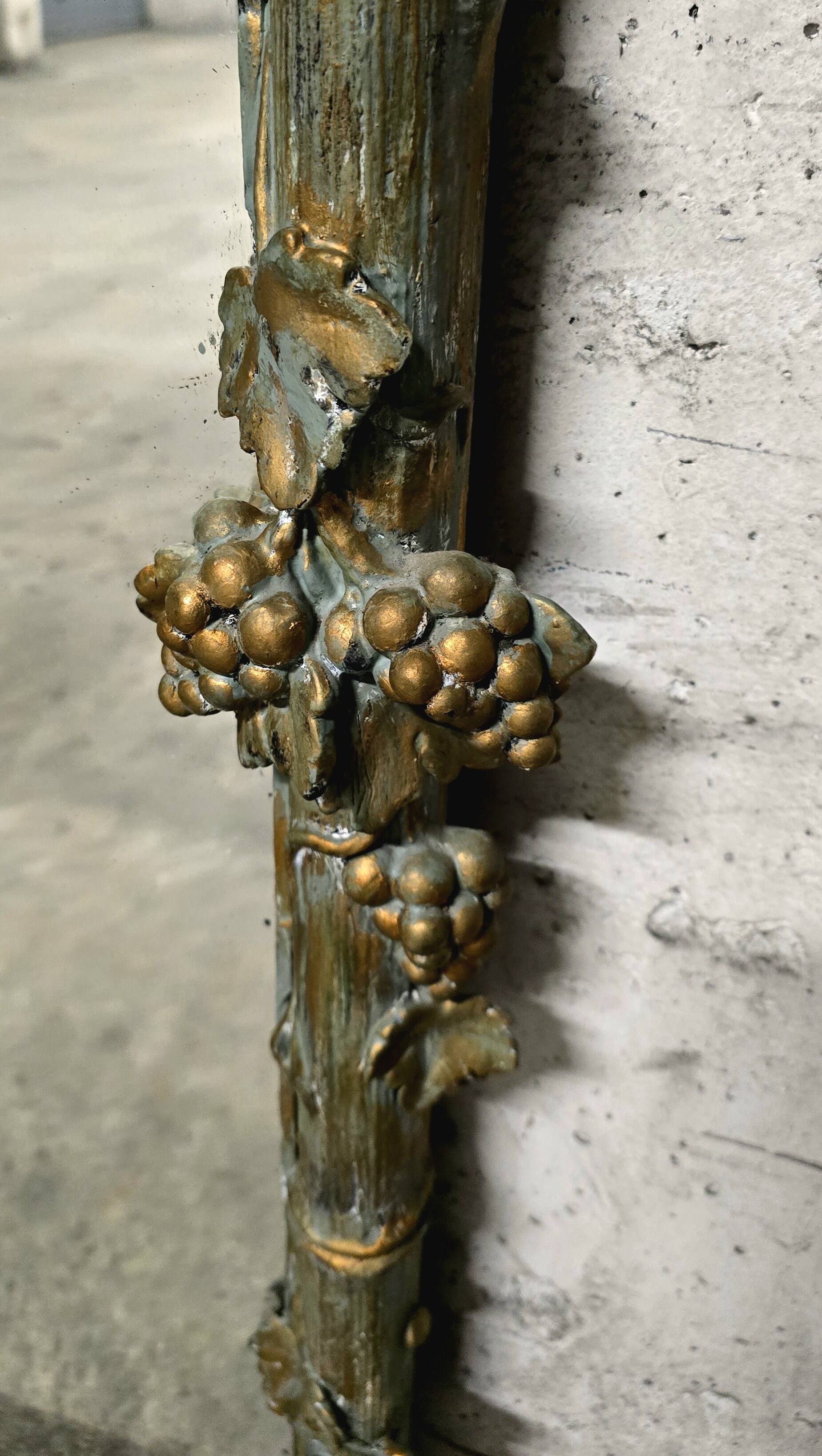 Large Wood and Patinated Stucco Mirror - Floral 1900s Period