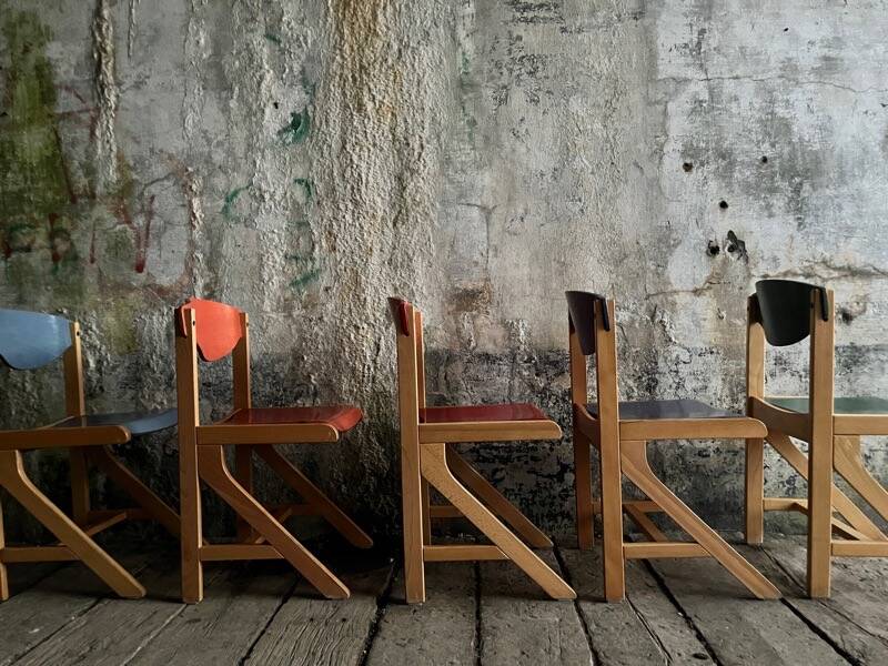 Vintage multicolour Bauhaus-style wooden chair