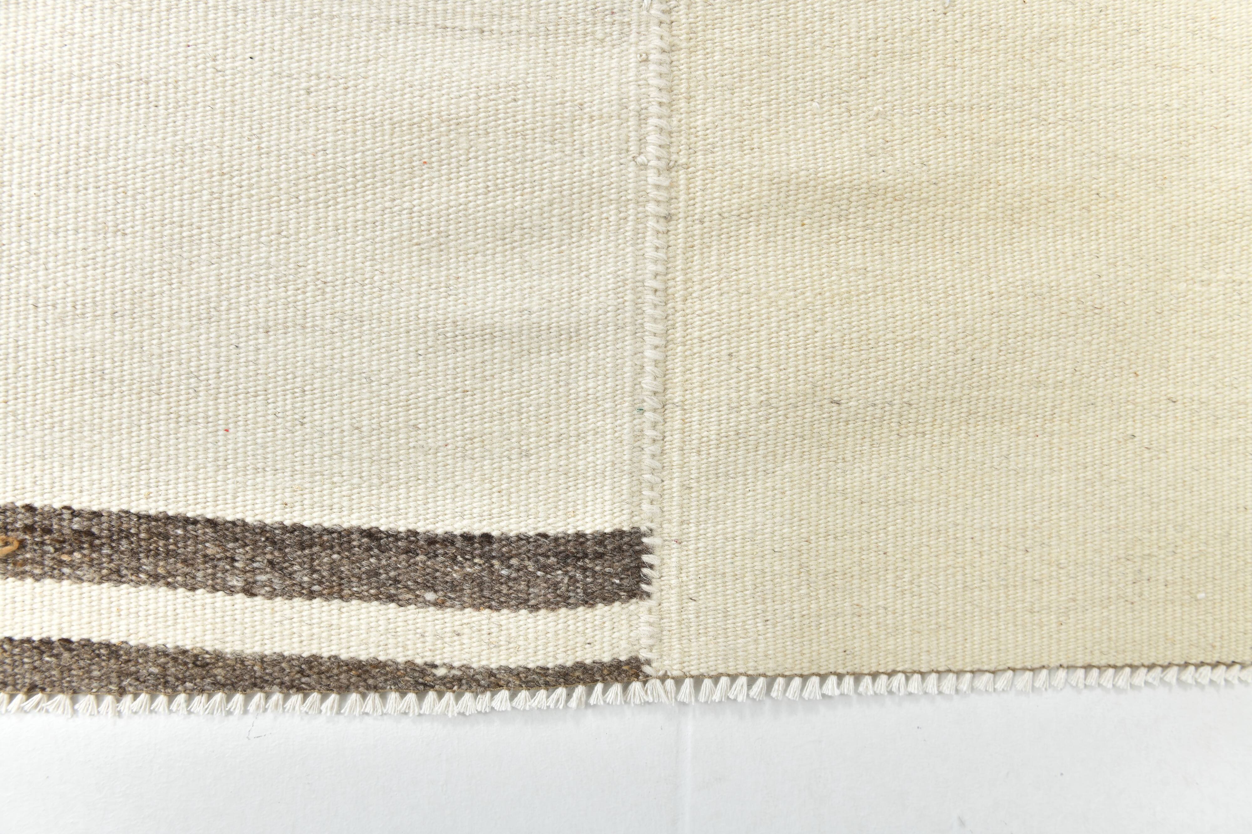 8x10 Large Beige & Brown Striped Pattern Handwoven Kilim Rug, 246x316 Cm