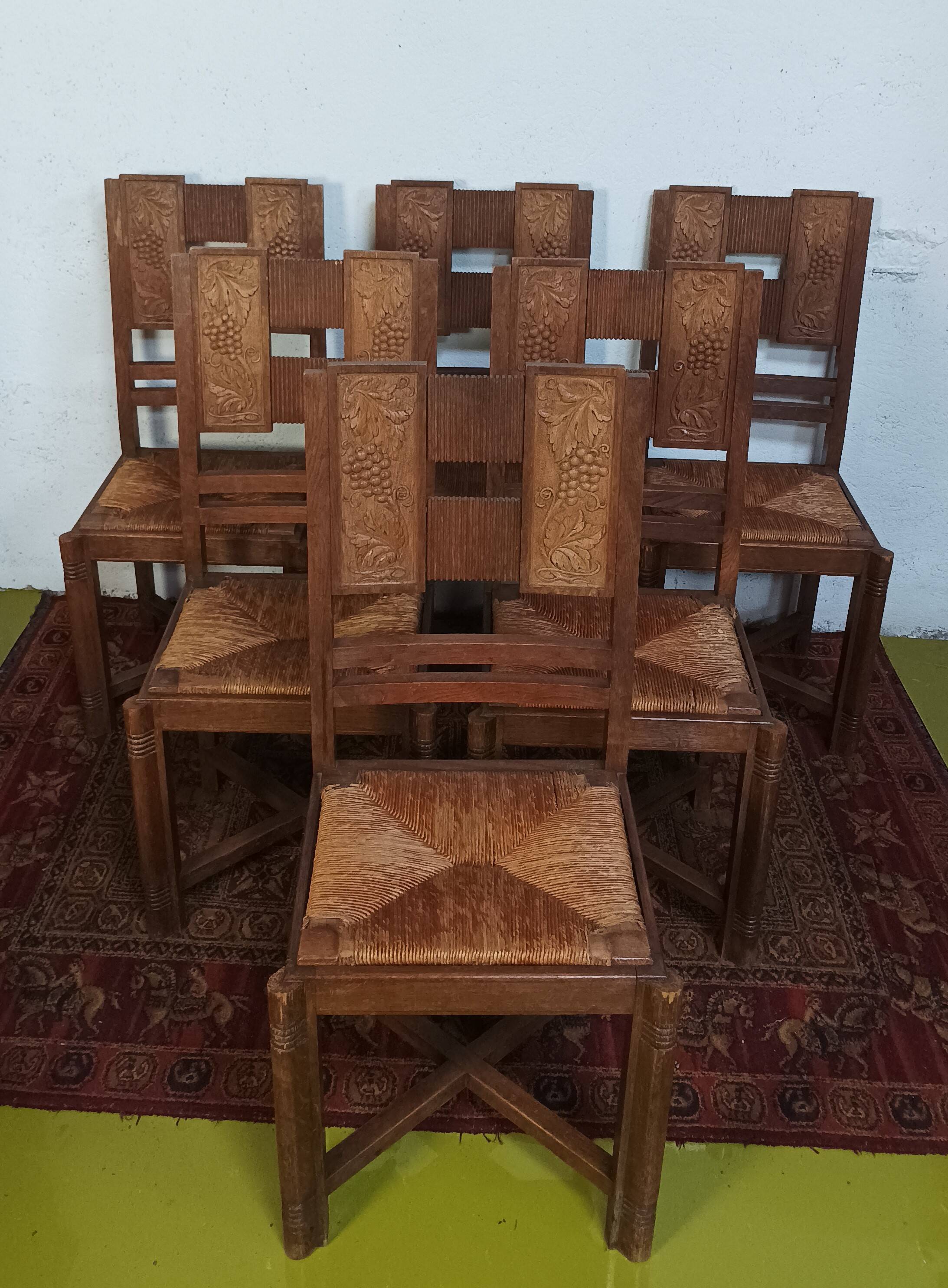 Set of 6 Art Deco oak chairs