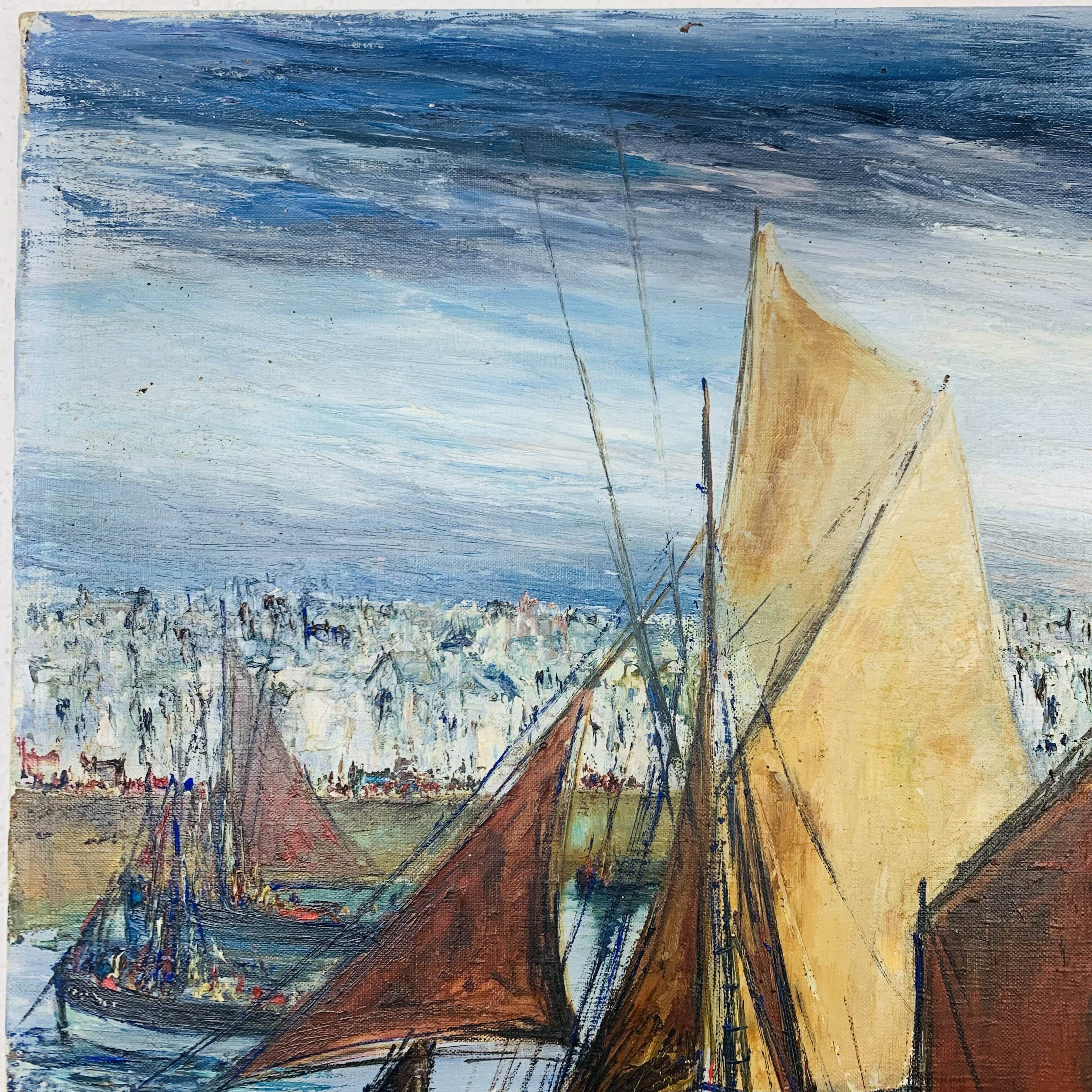 Marine painting of Géo Bory "In the port of Douarnenez"