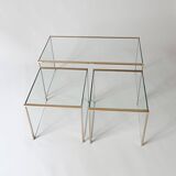 3 nesting coffee tables in glass and gilded metal, 1950-1970