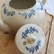 Antique teapot Saint-Uze steel clay with cobalt blue floral decoration.