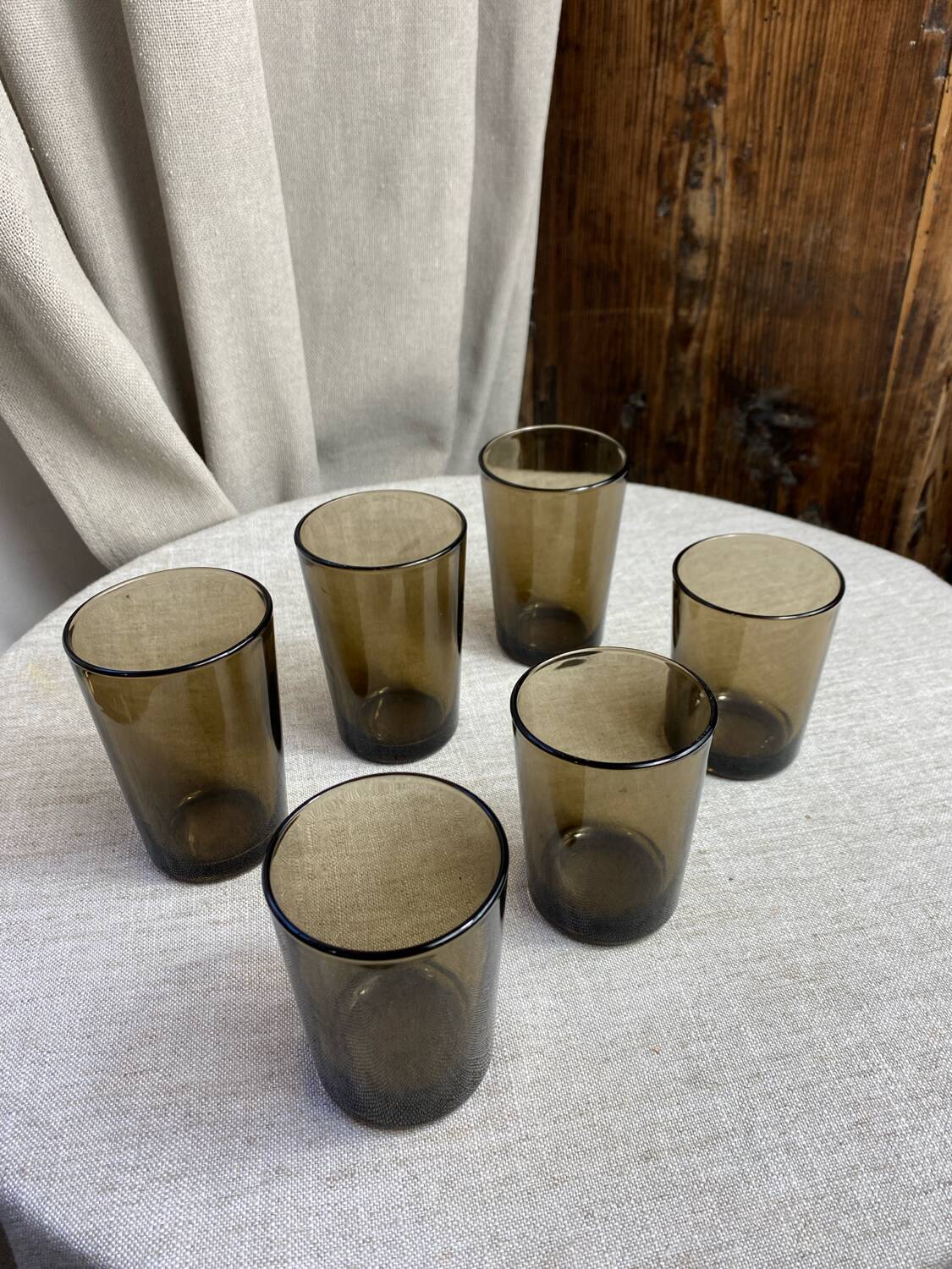 Six glasses, smoked glass, Vereco, 1970s