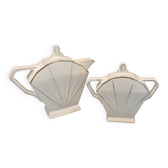 Teapot and sugar bowl st amandinoise st amand made in france art deco year 30