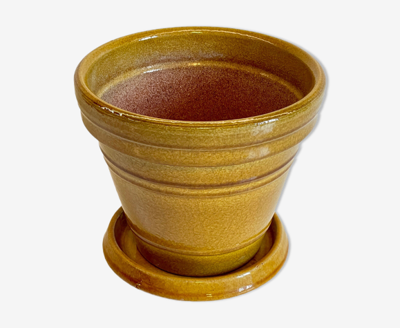 Cache-pot à trou et sa soucoupe - poterie Clarous France