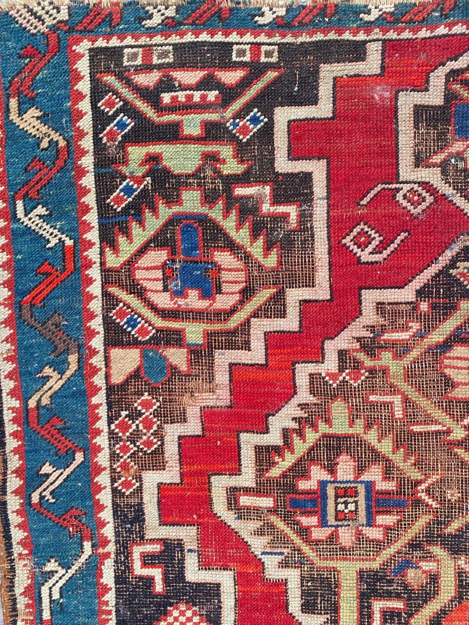 Ancient Caucasian carpet Karabakh handmade 115x270 cm