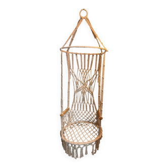 Fauteuil suspendu en coton tressé accoudoirs bois