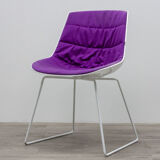MDF Flow chair lacquered white shell and purple fabric