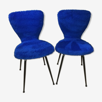 Paire de chaises en moumoute bleu électrique