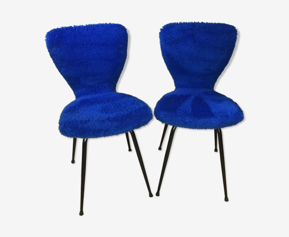 Paire de chaises en moumoute bleu électrique