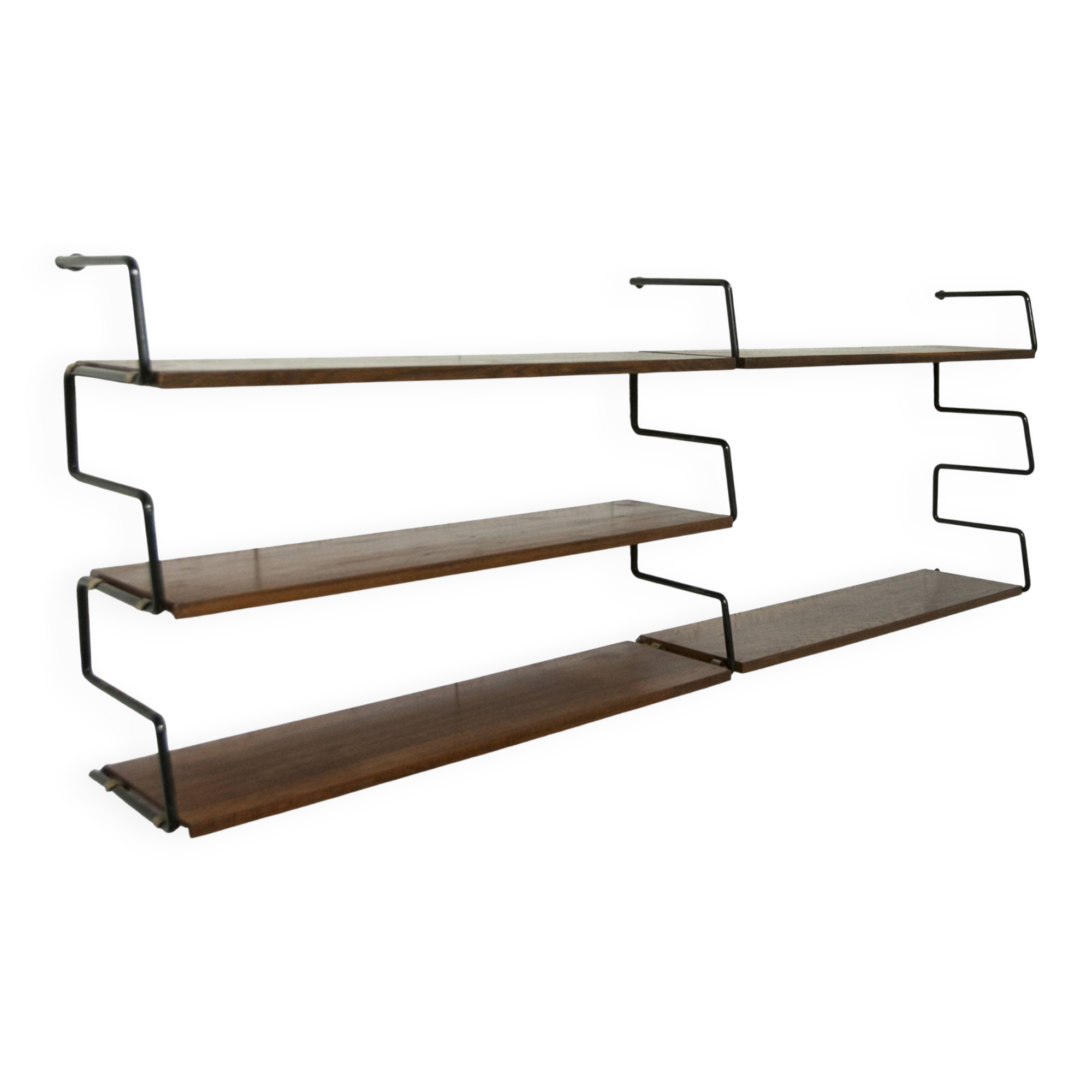 Zigzag string shelf 3 black ladders 5 teak shelves 1950