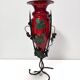 Ruby Red Murano Glass Vase with Iron Grape Vines Ascribable to Umberto Bell