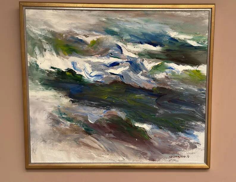 Large Original Swedish Oil on Canvas – “Abstract Composition” by Johny Colebring – 1978 – Signed – Vintage & Framed – 83×73 cm