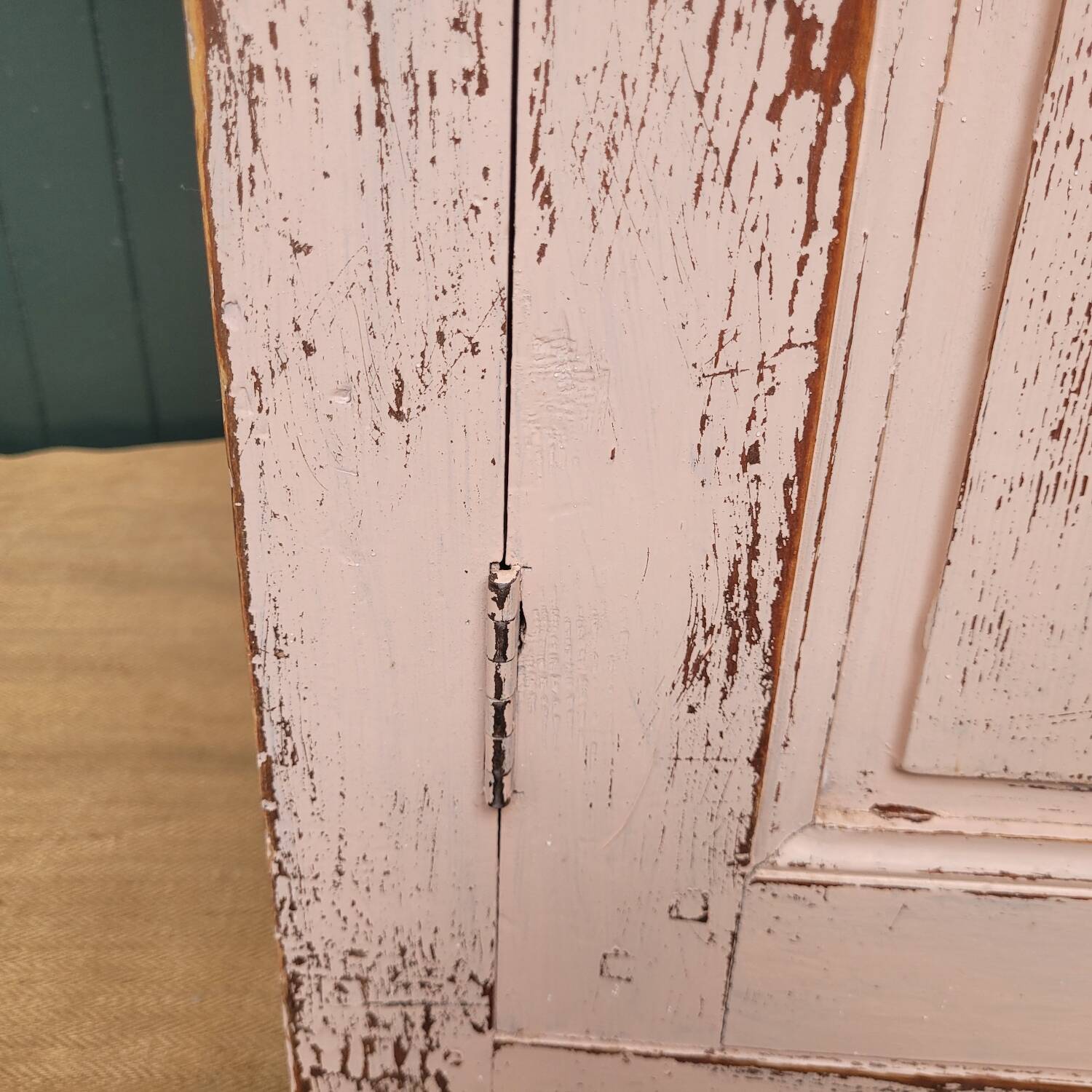 Antique low sideboard with powder pink patina – waxed solid wood