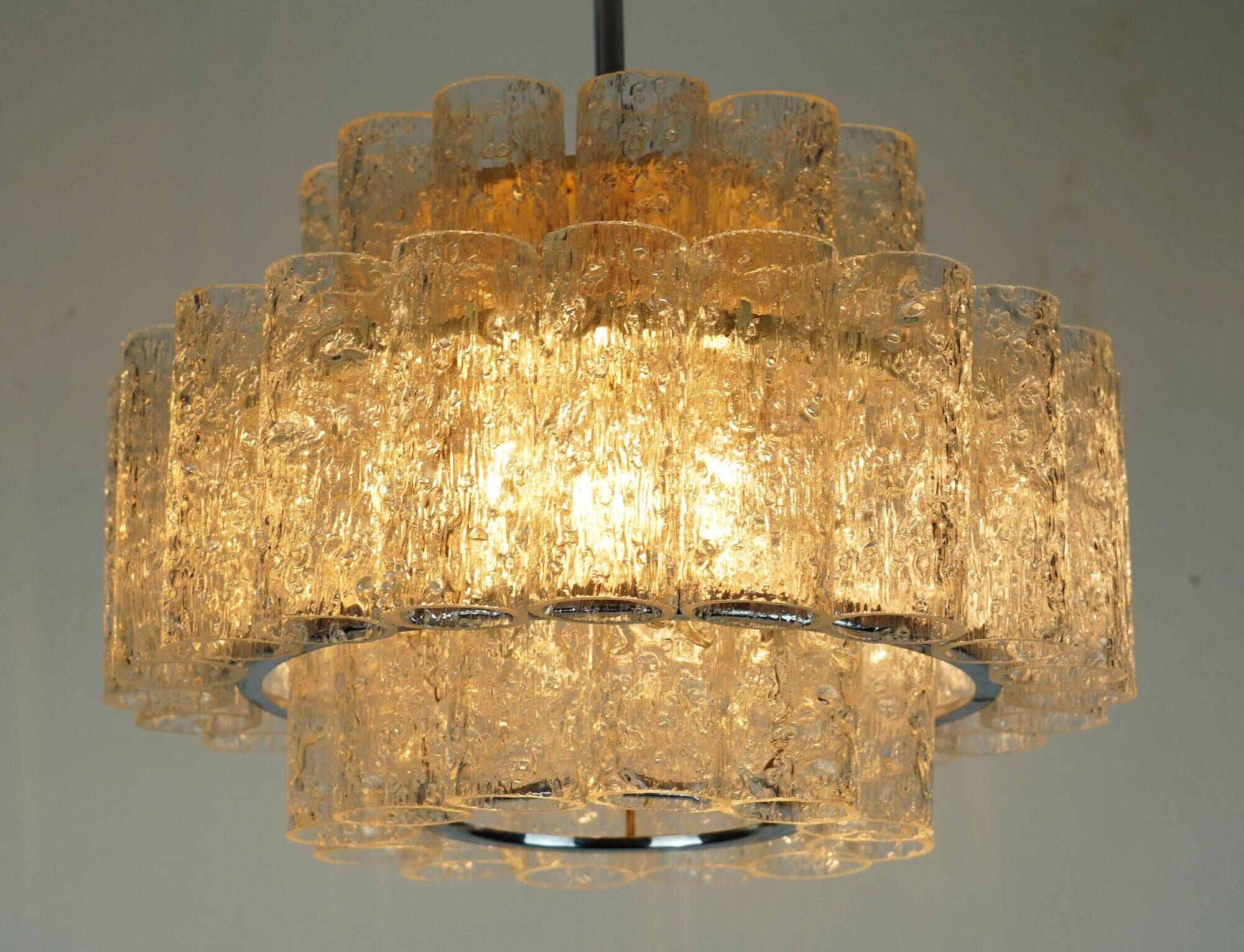 3-tier 1960s vintage mid century doria ice glass CHANDELIER with 45 glasses
