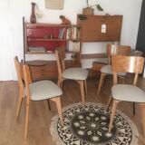 Lot de 4 chaises restaurées, années 50, assemblages monobloc