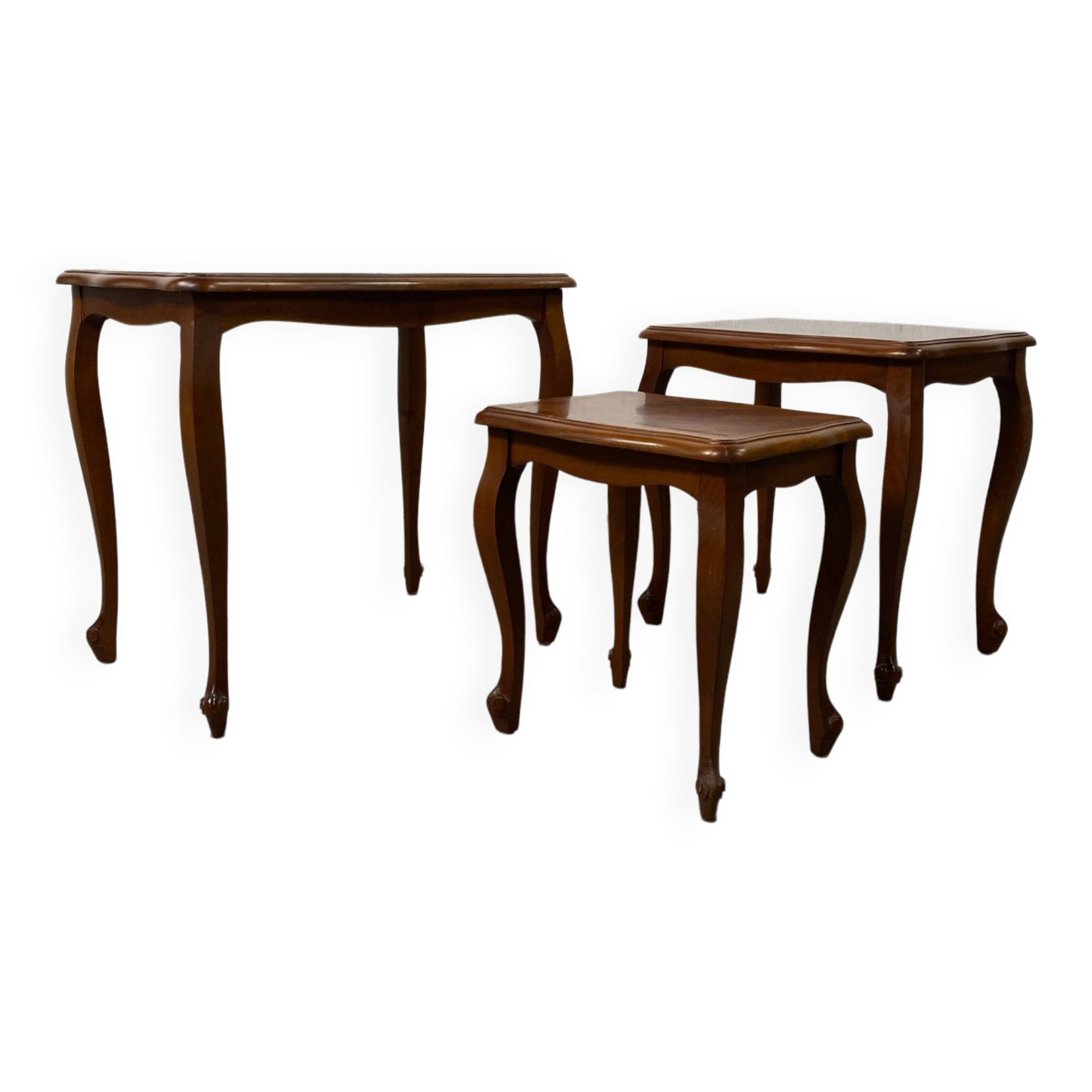 Vintage Louis XV style nesting tables in cherry wood