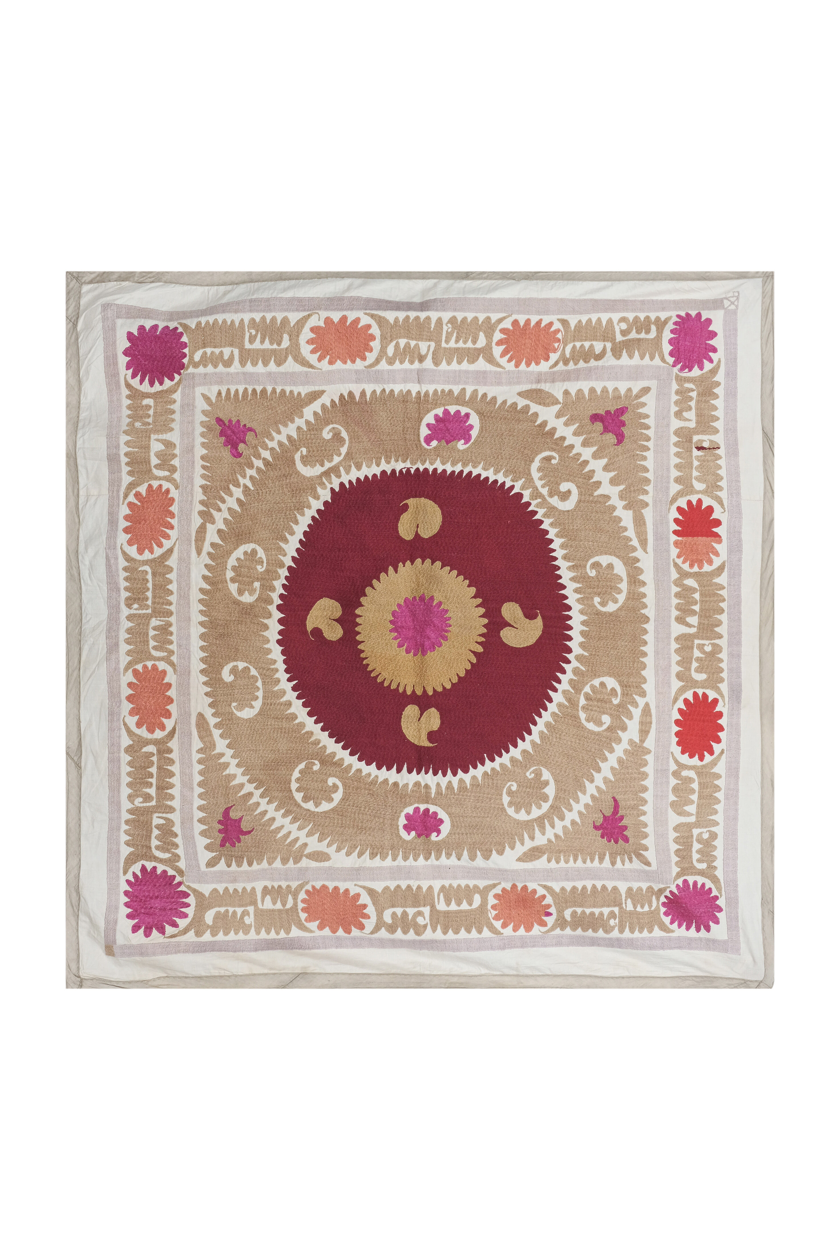 Vintage Suzani Pastel Tablecloth - Uzbek Embroidery Wall Hanging Decor