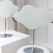 Pair of White Murano Glass Cloud Table Lamps with Chrome Stems, Italy 1980s