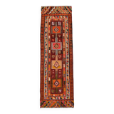 3x10 Burgundy & Orange Vintage Kilim Runner Rug, 104x317Cm