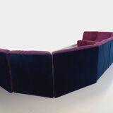 Vintage Snake modular sofa composed of 11 armchair modules and 3 velvet fabric poufs